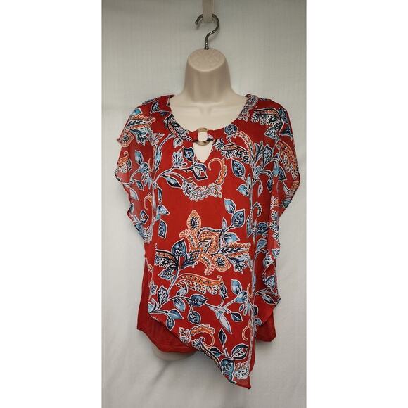 Apt. 9 Flowry Multicolor Red Plaid Floral Blouse Size Medium - Picture 2 of 8